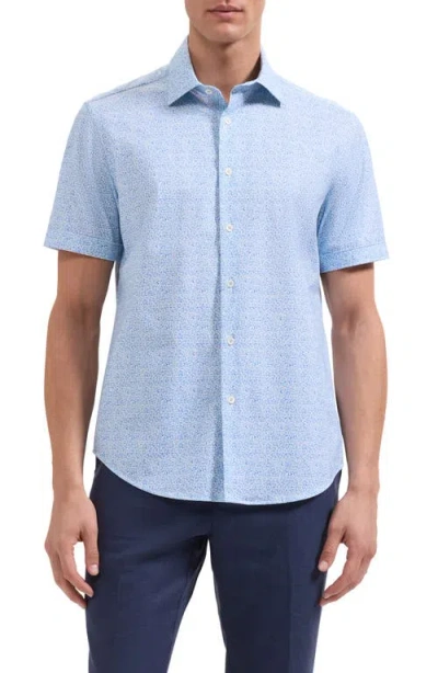 Bugatchi Miles Ooohcotton® Floral Short Sleeve Button-up Shirt In Blue