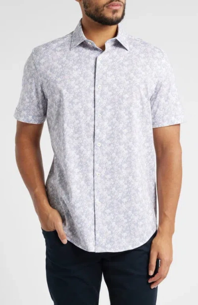 Bugatchi Miles Ooohcotton® Floral Short Sleeve Button-up Shirt In Dusty Pink