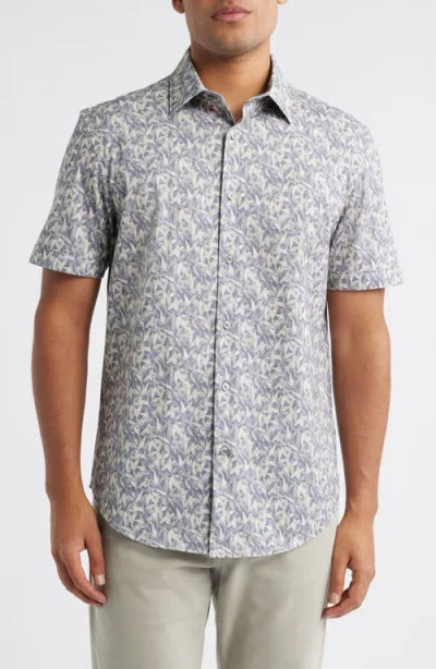 Bugatchi Miles Ooohcotton® Floral Short Sleeve Button-up Shirt In Graphite