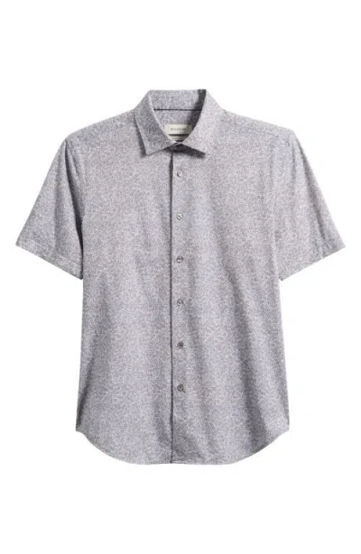 Bugatchi Miles Ooohcotton® Floral Short Sleeve Button-up Shirt In Gray