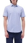 Bugatchi Miles Ooohcotton® Floral Short Sleeve Button-up Shirt In Blue