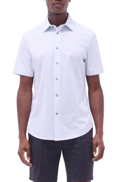 Bugatchi Miles Ooohcotton® Floral Short Sleeve Button-up Shirt In Platinum