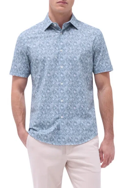 Bugatchi Miles Ooohcotton® Floral Short Sleeve Button-up Shirt In Shark
