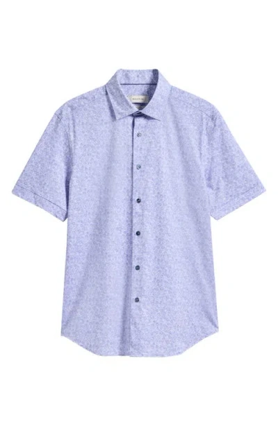 Bugatchi Miles Ooohcotton® Floral Short Sleeve Button-up Shirt In Purple