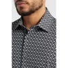 Bugatchi Miles Ooohcotton® Geo Print Short Sleeve Button-up Shirt In Black