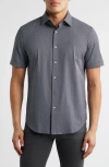 Bugatchi Miles Ooohcotton® Geo Print Short Sleeve Button-up Shirt In Black