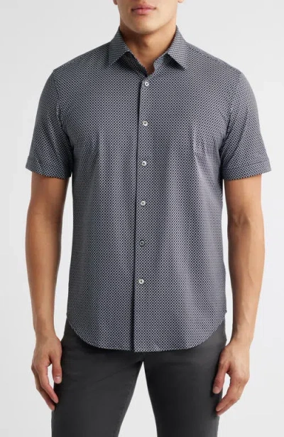 Bugatchi Miles Ooohcotton® Geo Print Short Sleeve Button-up Shirt In Black