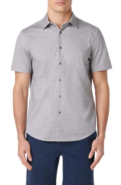 Bugatchi Miles Ooohcotton® Geo Print Short Sleeve Button-up Shirt In Cement