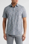 Bugatchi Miles Ooohcotton® Geo Print Short Sleeve Button-up Shirt In Graphite