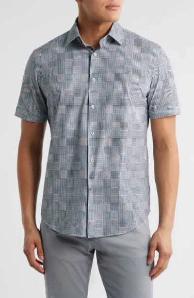Bugatchi Miles Ooohcotton® Geo Print Short Sleeve Button-up Shirt In Graphite