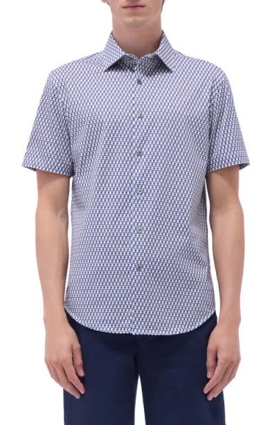 Bugatchi Miles Ooohcotton® Geo Print Short Sleeve Button-up Shirt In Graphite