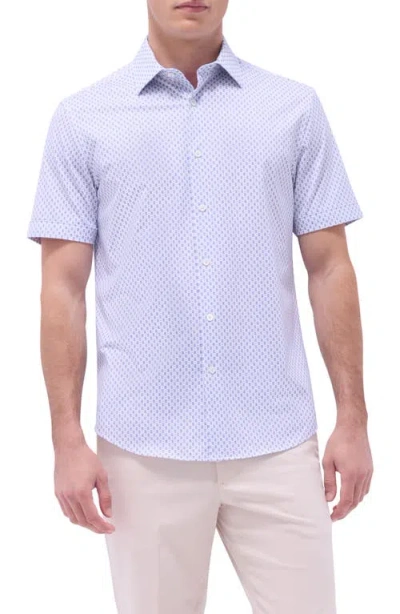 Bugatchi Miles Ooohcotton® Geo Print Short Sleeve Button-up Shirt In Lilac