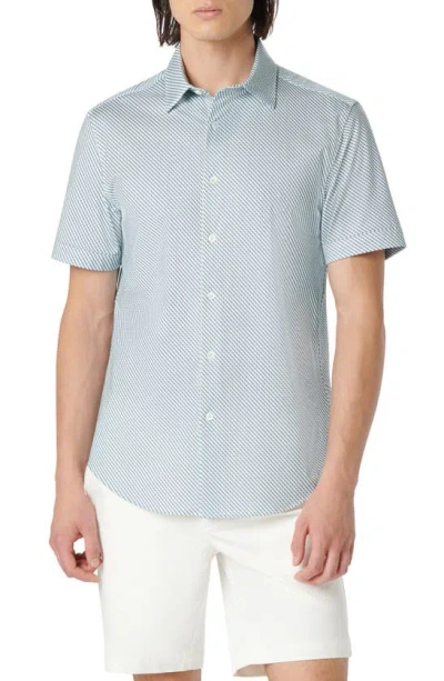 Bugatchi Miles Ooohcotton® Geo Print Short Sleeve Button-up Shirt In Turquoise