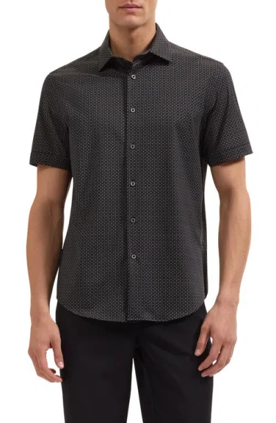 Bugatchi Miles Ooohcotton® Geo Print Short Sleeve Button-up Shirt In Black
