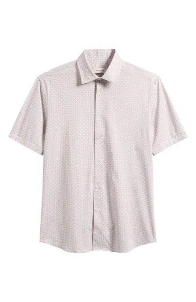 Bugatchi Miles Ooohcotton® Geo Print Short Sleeve Button-up Shirt In Neutral