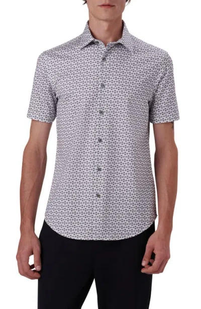 Bugatchi Miles Ooohcotton® Geo Print Short Sleeve Button-up Shirt In Gray
