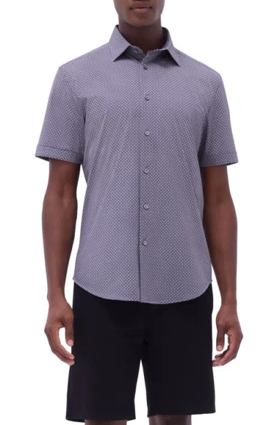 Bugatchi Miles Ooohcotton® Geometric Print Short Sleeve Button-up Shirt In Black
