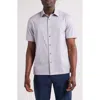 Bugatchi Miles Ooohcotton® Geometric Print Short Sleeve Button-up Shirt In Cement