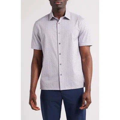 Bugatchi Miles Ooohcotton® Geometric Print Short Sleeve Button-up Shirt In Cement