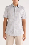 Bugatchi Miles Ooohcotton® Geometric Print Short Sleeve Button-up Shirt In Gray