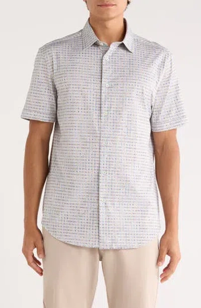 Bugatchi Miles Ooohcotton® Geometric Print Short Sleeve Button-up Shirt In Gray
