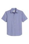 Bugatchi Miles Ooohcotton® Geometric Print Short Sleeve Button-up Shirt In Peacock