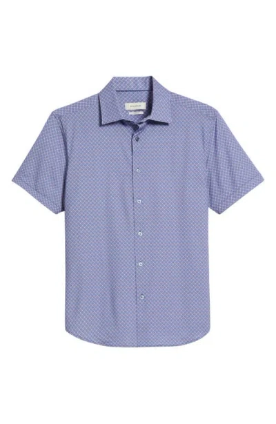 Bugatchi Miles Ooohcotton® Geometric Print Short Sleeve Button-up Shirt In Peacock