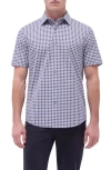 Bugatchi Miles Ooohcotton® Geometric Print Short Sleeve Button-up Shirt In Zinc
