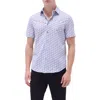 Bugatchi Miles Ooohcotton® Geometric Print Short Sleeve Button-up Shirt In Zinc