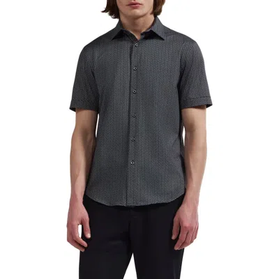 Bugatchi Miles Ooohcotton Geometric Short Sleeve Button-up Shirt In Gray