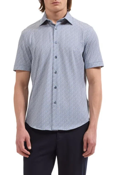 Bugatchi Miles Ooohcotton Geometric Short Sleeve Shirt In Blue