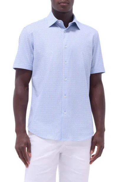Bugatchi Miles Ooohcotton® Gingham Short Sleeve Button-up Shirt In Air Blue