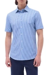 Bugatchi Miles Ooohcotton® Gingham Short Sleeve Button-up Shirt In Classic Blue