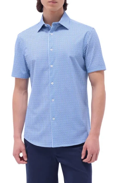 Bugatchi Miles Ooohcotton® Gingham Short Sleeve Button-up Shirt In Classic Blue