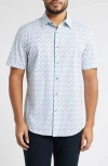 Bugatchi Miles Ooohcotton® Golfer Print Short Sleeve Button-up Shirt In Ice