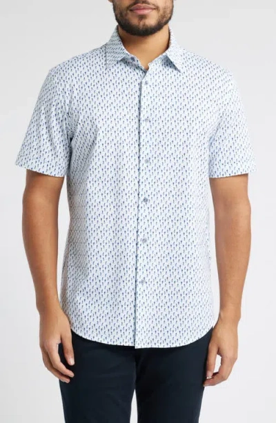 Bugatchi Miles Ooohcotton® Golfer Print Short Sleeve Button-up Shirt In Ice