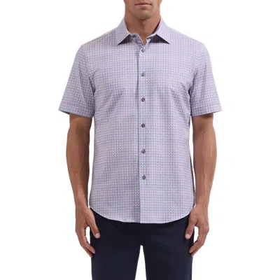 Bugatchi Miles Ooohcotton® Grid Short Sleeve Button-up Shirt In Pink