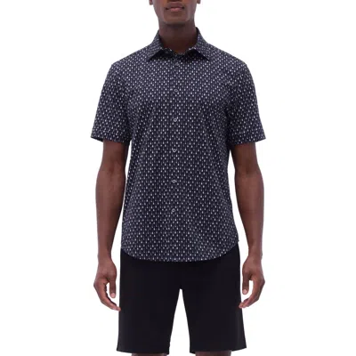 Bugatchi Miles Ooohcotton® Guitar Print Short Sleeve Button-up Shirt In Black