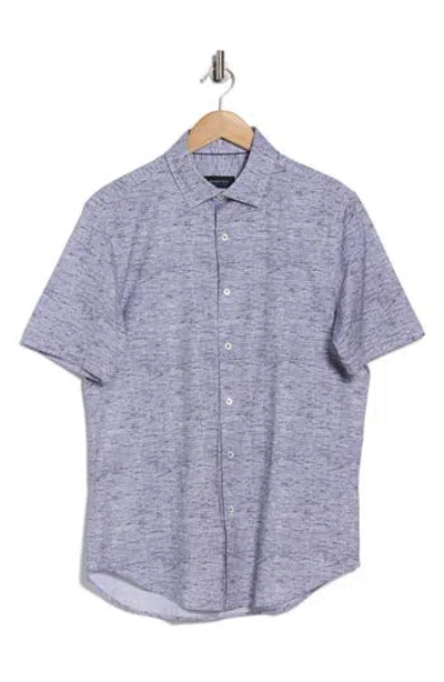 Bugatchi Miles Ooohcotton® Heathered Short Sleeve Button-up Shirt In Blue