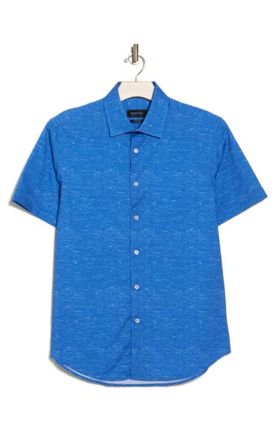 Bugatchi Miles Ooohcotton® Heathered Short Sleeve Button-up Shirt In Classic Blue
