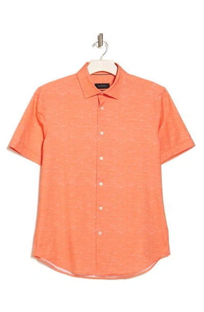 Bugatchi Miles Ooohcotton® Heathered Short Sleeve Button-up Shirt In Coral