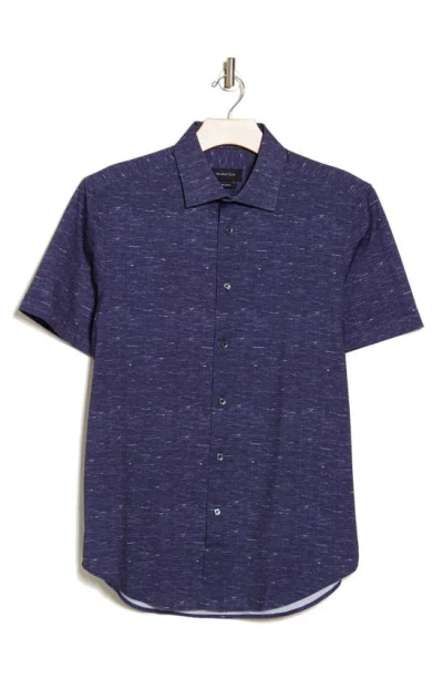 Bugatchi Miles Ooohcotton® Heathered Short Sleeve Button-up Shirt In Midnight