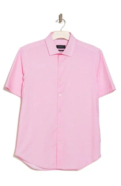 Bugatchi Miles Ooohcotton® Heathered Short Sleeve Button-up Shirt In Pink