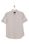Bugatchi Miles Ooohcotton® Heathered Short Sleeve Button-up Shirt In Sand