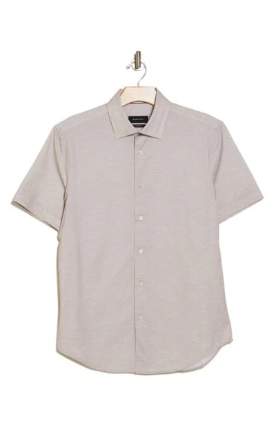 Bugatchi Miles Ooohcotton® Heathered Short Sleeve Button-up Shirt In Sand