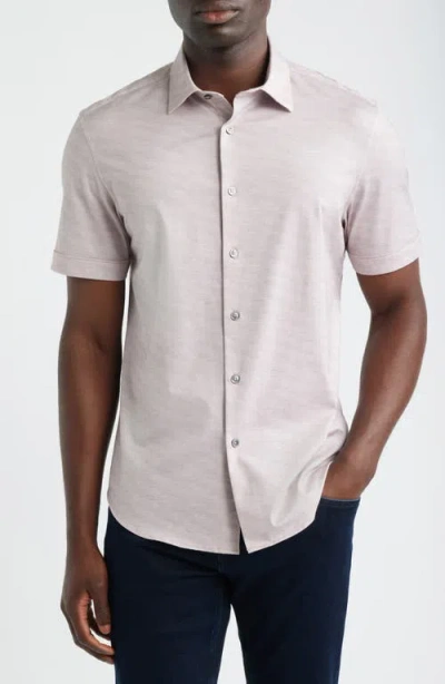 Bugatchi Miles Ooohcotton® Herringbone Print Short Sleeve Button-up Shirt In Pink