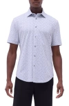 Bugatchi Miles Ooohcotton® Jack Russell Print Short Sleeve Button-up Shirt In White