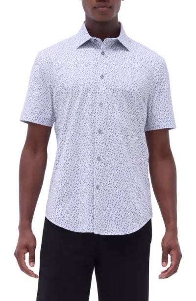 Bugatchi Miles Ooohcotton® Jack Russell Print Short Sleeve Button-up Shirt In White