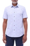 Bugatchi Miles Ooohcotton® Leaf Print Short Sleeve Button-up Shirt In Air Blue