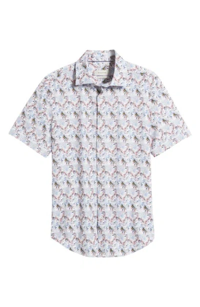 Bugatchi Miles Ooohcotton® Leaf Print Short Sleeve Button-up Shirt In Air Blue